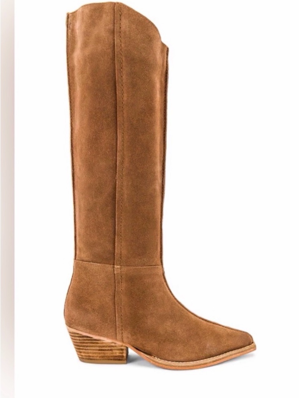 Free People Tall Suede Riding Boots in Chestnut Brown